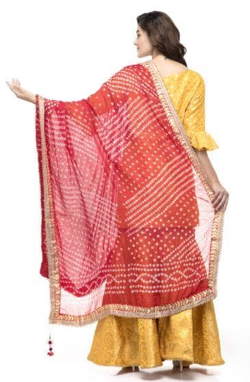 A R Silk Women's Silk Gota Work Red Fancy Dupatta