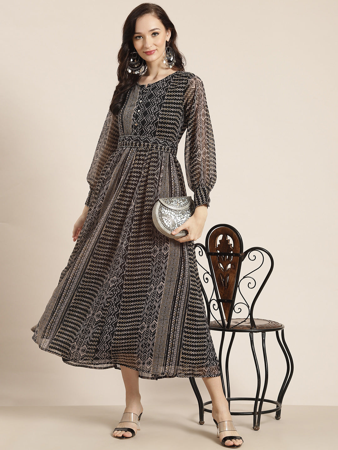 Juniper Womens Black Chiffon Printed Maxi Dress - Distacart