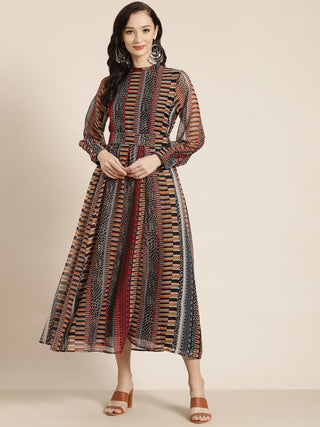 Juniper Womens Black Chiffon Printed Dress With Beautiful Belt - Distacart