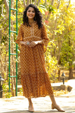 Thumbnail for Juniper Women Brown Georgette Printed Flared Dress - Distacart