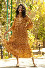 Thumbnail for Juniper Women Brown Georgette Printed Flared Dress - Distacart