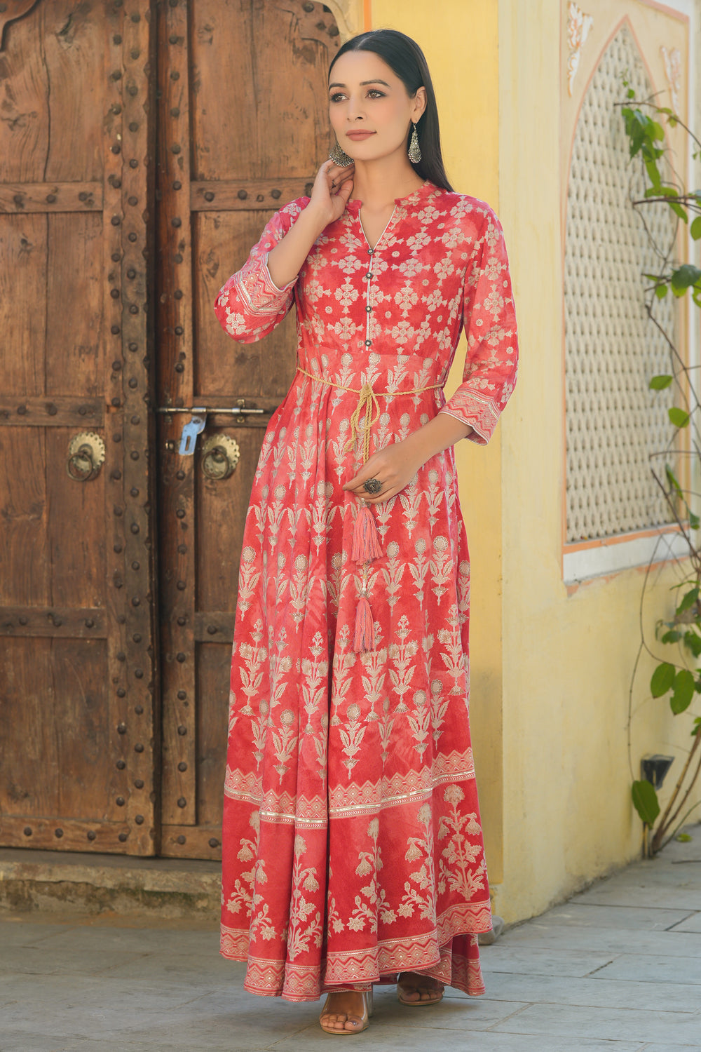 Juniper Women's Peach Rayon Printed Flared Dress - Distacart