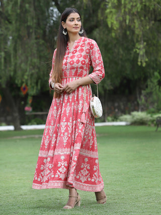 Juniper Womens Peach Floral Motifs Printed Maxi Dress - Distacart