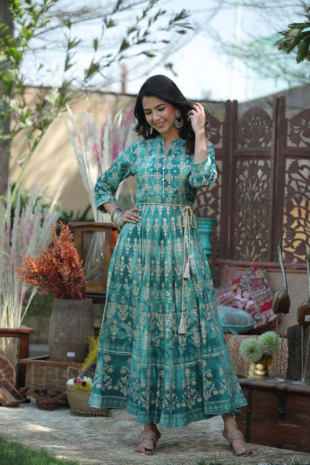 Juniper Women's Teal Rayon Printed Flared Dress - Distacart