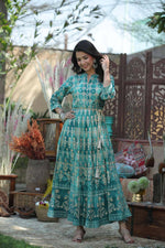 Thumbnail for Juniper Women's Teal Rayon Printed Flared Dress - Distacart