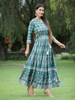 Thumbnail for Juniper Women's Teal Rayon Printed Flared Dress - Distacart