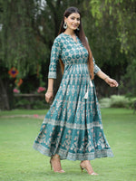 Thumbnail for Juniper Womens Teal Floral Motifs Printed Maxi Dress - Distacart