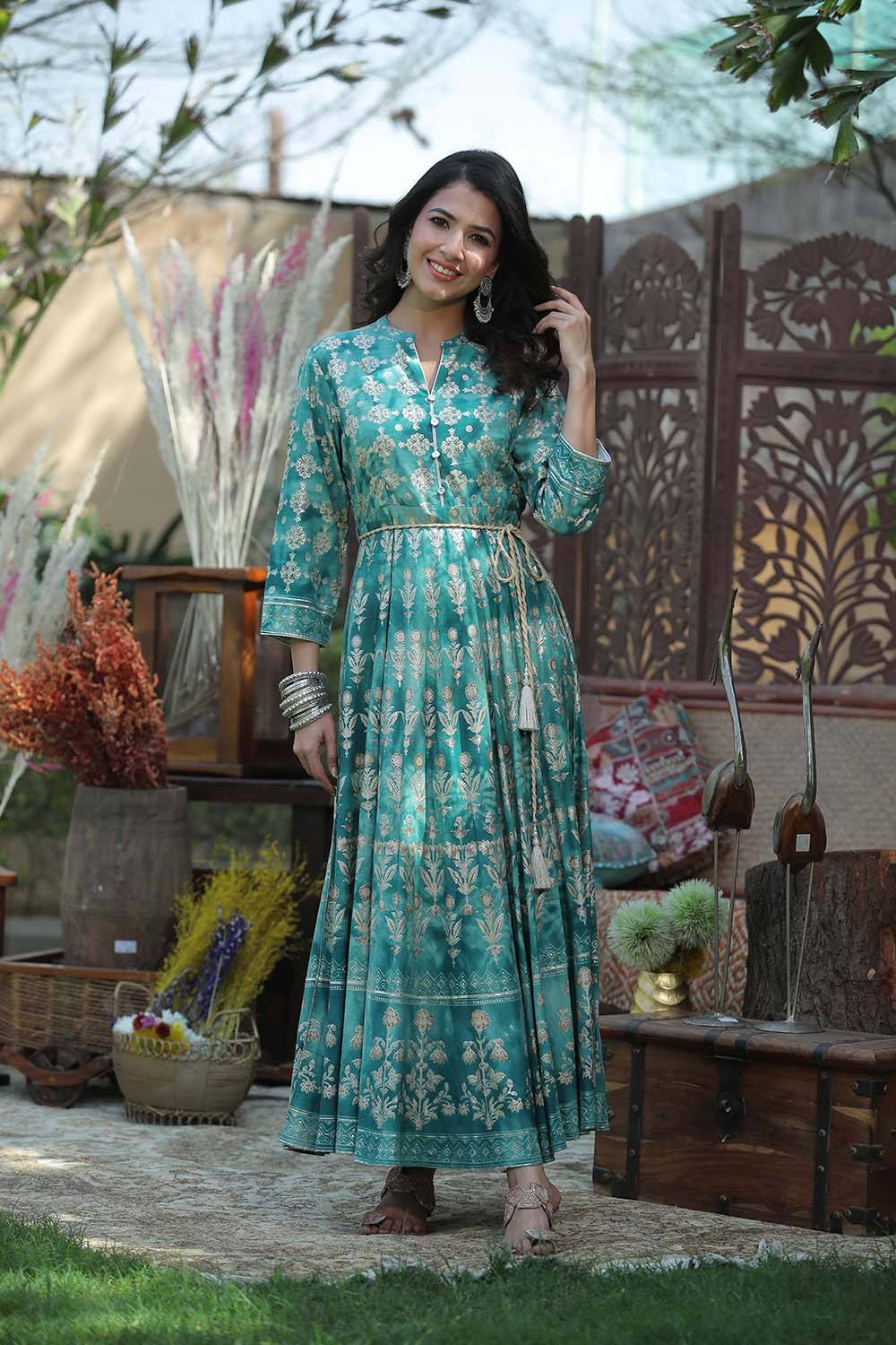 Juniper Women's Teal Rayon Printed Flared Dress - Distacart