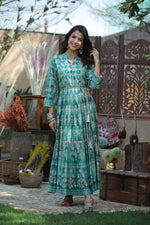 Thumbnail for Juniper Women's Teal Rayon Printed Flared Dress - Distacart
