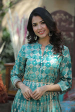 Thumbnail for Juniper Women's Teal Rayon Printed Flared Dress - Distacart