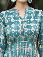 Thumbnail for Juniper Womens Teal Floral Motifs Printed Maxi Dress - Distacart