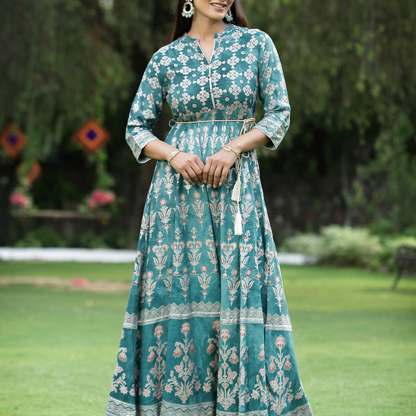 Juniper Women's Teal Rayon Printed Flared Dress - Distacart