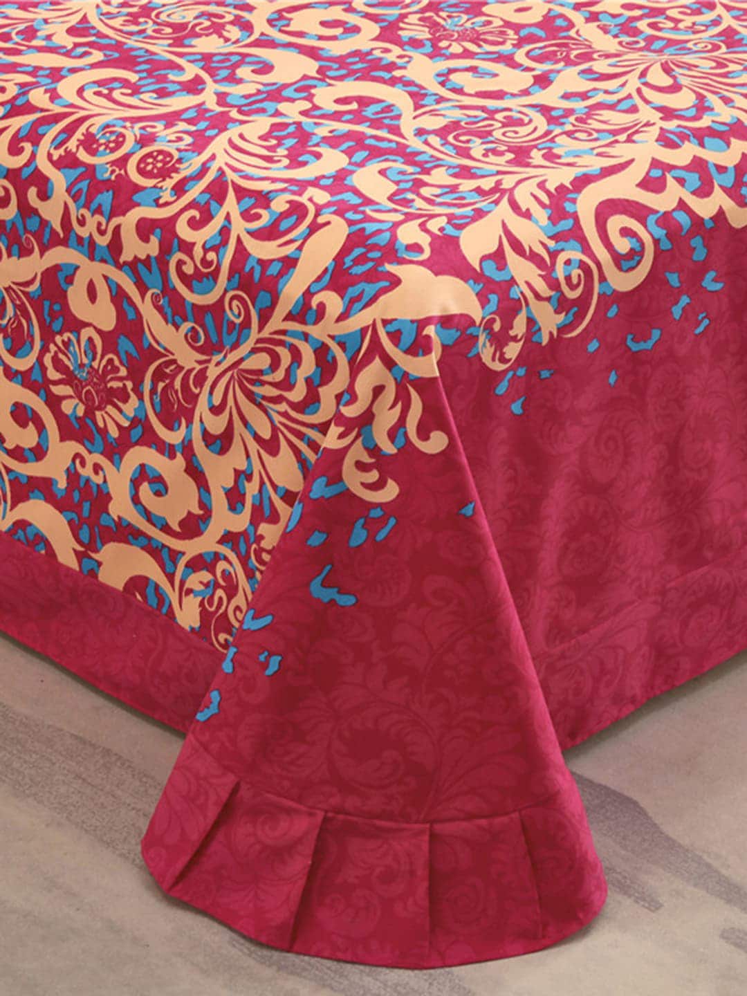 JC Collection Pink & Blue TC 240 Ethnic Motifs Cotton King Bedsheet with 2 Pillow Covers - Distacart