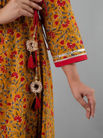 Thumbnail for Kalini Women Mustard Yellow & Red Ethnic Motifs Printed Angrakha Anarkali Kurta - Distacart