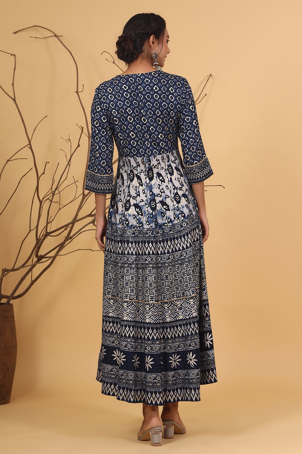 Juniper Women's Blue Rayon Printed Flared Dress - Distacart