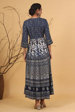 Thumbnail for Juniper Women's Blue Rayon Printed Flared Dress - Distacart