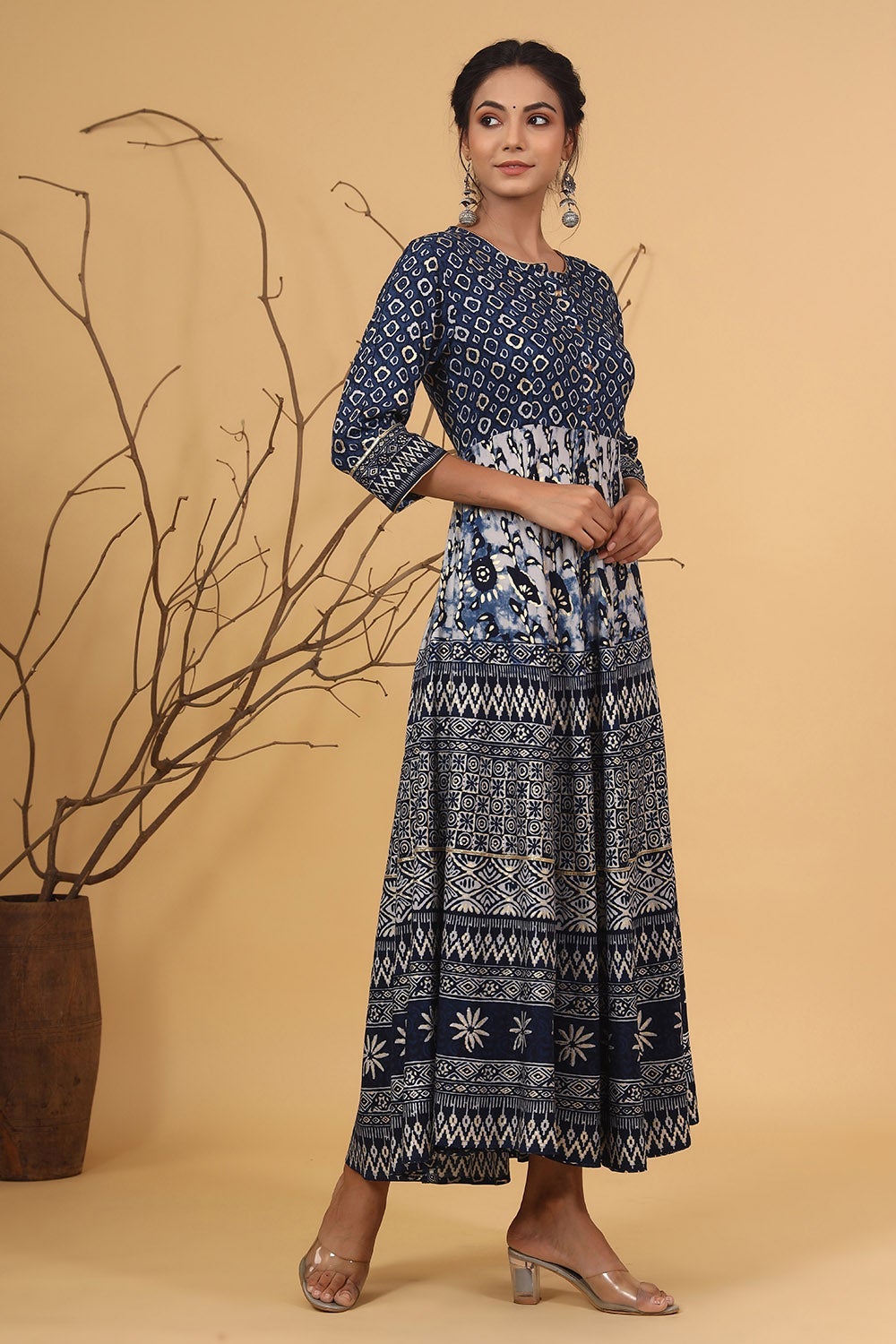 Juniper Women's Blue Rayon Printed Flared Dress - Distacart