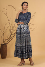 Thumbnail for Juniper Women's Blue Rayon Printed Flared Dress - Distacart
