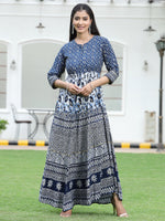 Thumbnail for Juniper Women's Blue Rayon Printed Flared Dress - Distacart