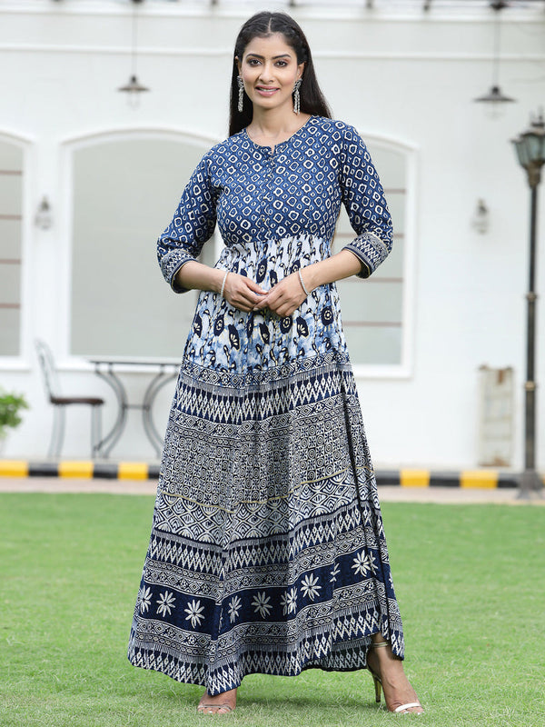 Juniper Women's Blue Rayon Printed Flared Dress - Distacart