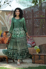 Thumbnail for Juniper Women's Green Rayon Printed Flared Dress - Distacart