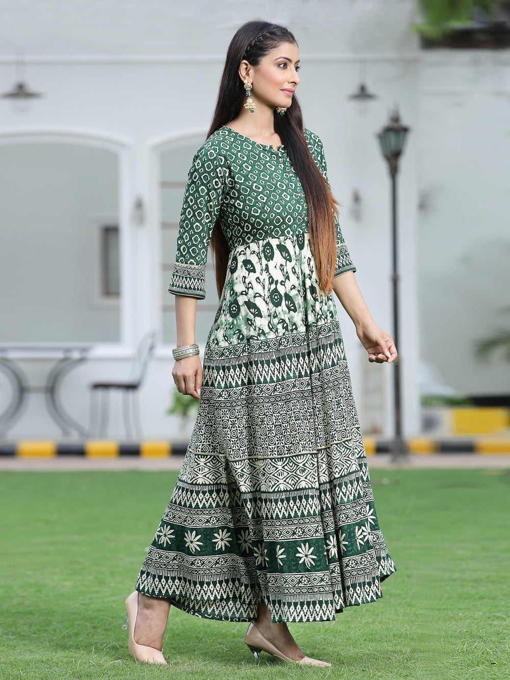 Juniper Women's Green Rayon Printed Flared Dress - Distacart