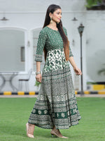 Thumbnail for Juniper Women's Green Rayon Printed Flared Dress - Distacart