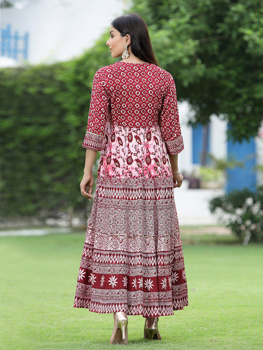 Juniper Women's Maroon Rayon Printed Flared Dress - Distacart