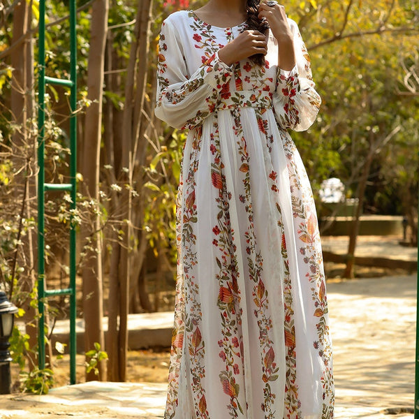 Juniper Women's Offwhite Chiffon Printed Flared Dress - Distacart