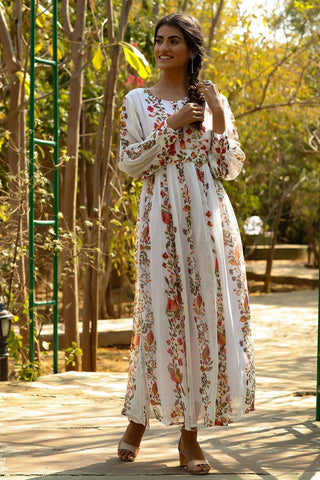 Juniper Women's Offwhite Chiffon Printed Flared Dress - Distacart