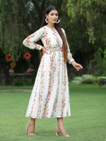 Thumbnail for Juniper Women's Offwhite Chiffon Printed Flared Dress - Distacart