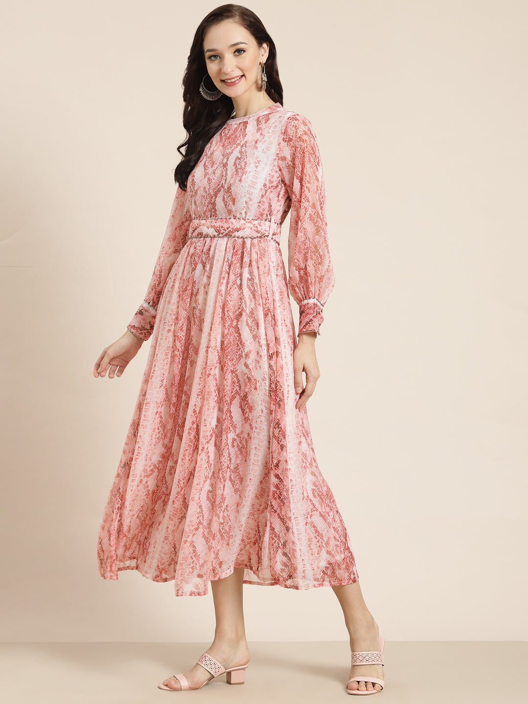 Juniper Womens Peach Chiffon Digital Printed Maxi Dress - Distacart