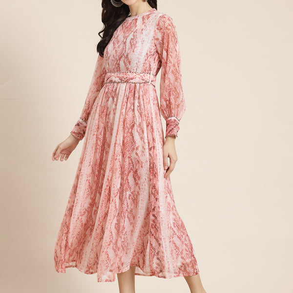 Juniper Womens Peach Chiffon Digital Printed Maxi Dress - Distacart