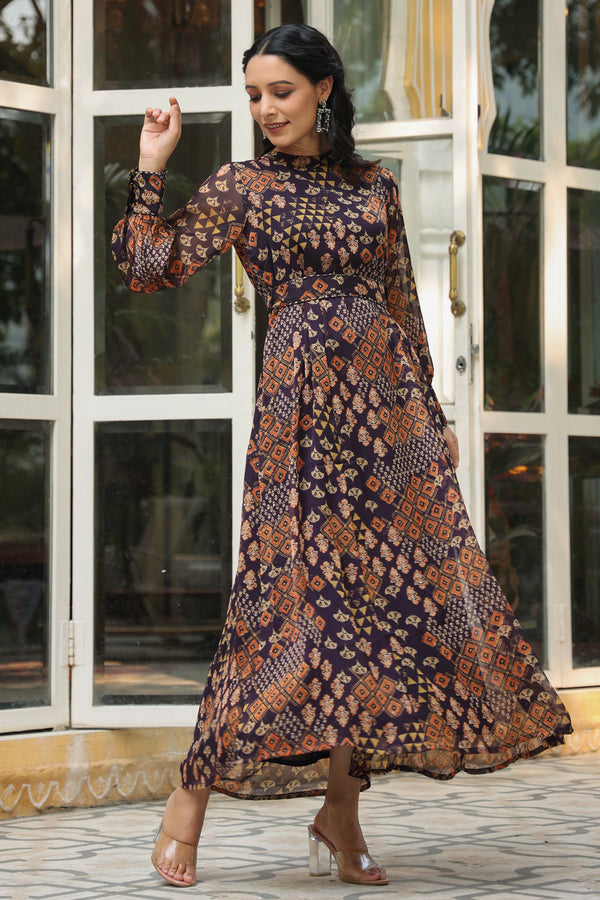 Juniper Women's Multi Chiffon Printed Flared Dress - Distacart