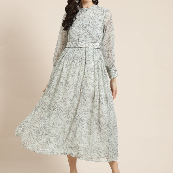 Juniper Womens Sagegreen Chiffon Digital Floral Printed Maxi Dress - Distacart