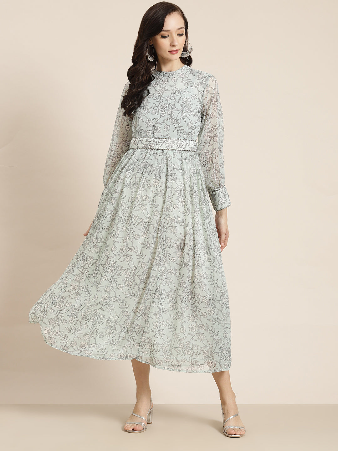 Juniper Womens Sagegreen Chiffon Digital Floral Printed Maxi Dress - Distacart