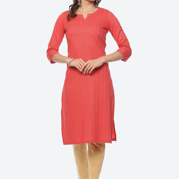 Biba Women Thread Work Pure Cotton Straight Kurta - Distacart