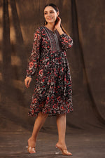 Thumbnail for Juniper Women Black Chiffon Printed Flared Dress - Distacart