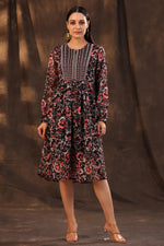 Thumbnail for Juniper Women Black Chiffon Printed Flared Dress - Distacart