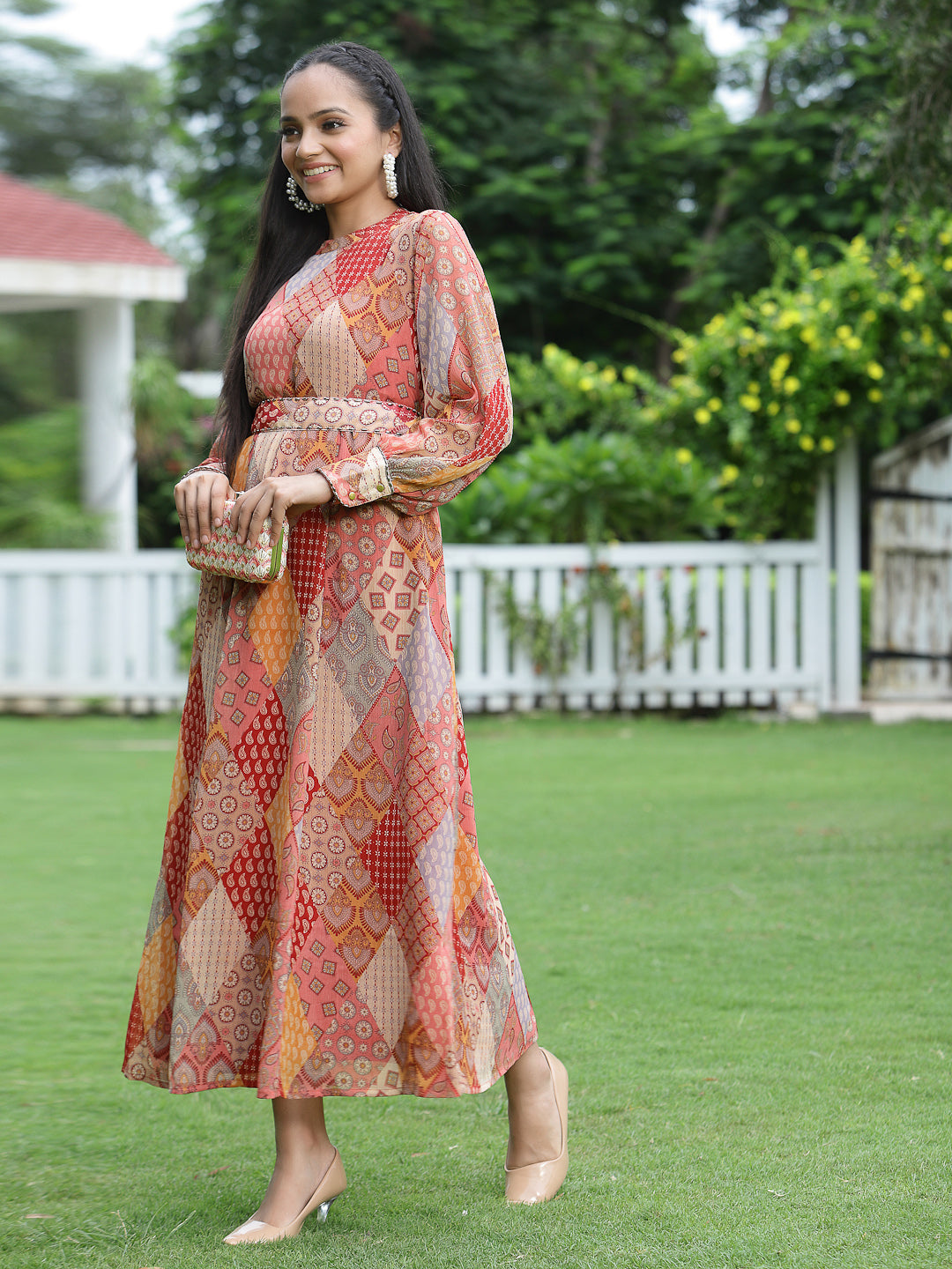 Juniper Womens Maroon Multi Chiffon Digital Printed Maxi Dress - Distacart