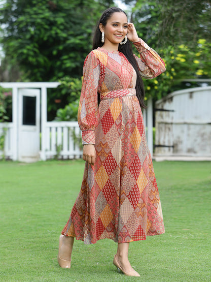 Juniper Womens Maroon Multi Chiffon Digital Printed Maxi Dress - Distacart