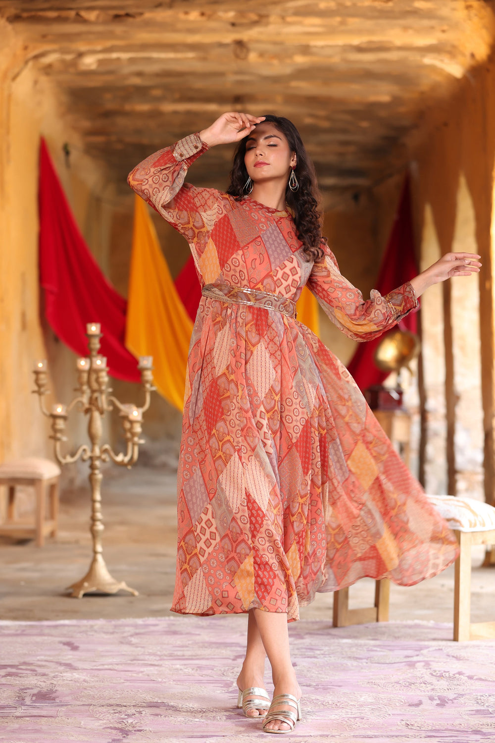 Juniper Women's Multi Chiffon Printed Flared Dress - Distacart