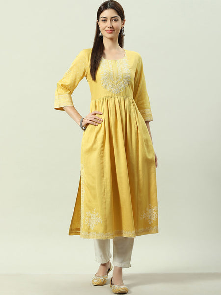 Biba Floral Embroidered Thread Work Anarkali Kurta - Distacart