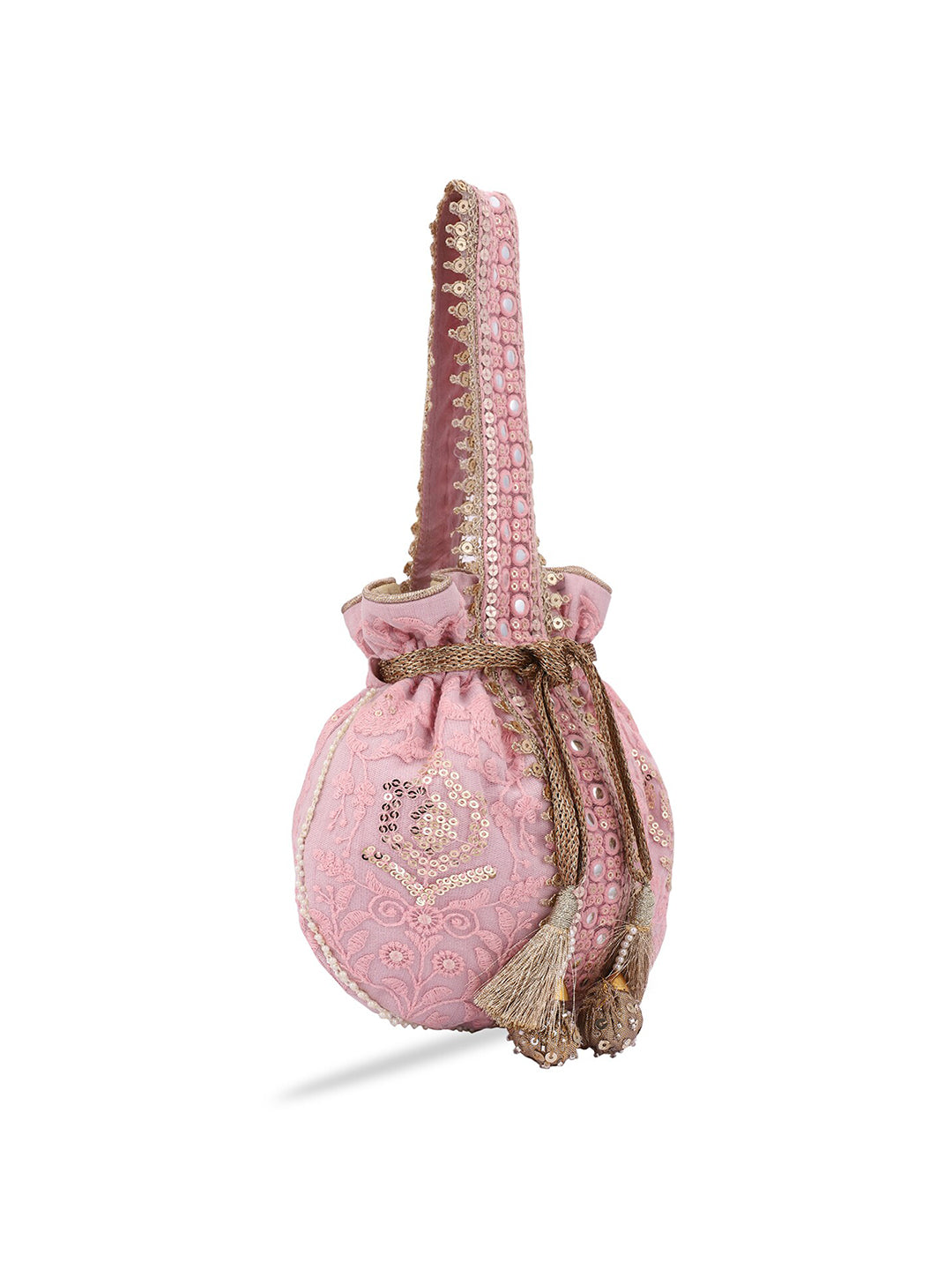 Masq Pink and Gold-Toned Embroidered Potli Clutch - Distacart