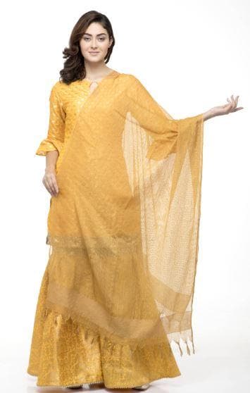 A R Silk Women's Kota Cotton Self Design Musturd Regular Dupatta