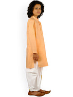 Thumbnail for Sethukrishna Boys Orange Embroidered Pure Cotton Kurta with Churidar - Distacart