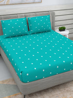 Thumbnail for DREAM WEAVERZ Turquoise Blue & White 250 TC Pure Cotton King Bedsheet with 2 Pillow Covers - Distacart