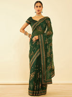 Thumbnail for Soch Floral Embroidered Zari Pure Chiffon Saree - Distacart