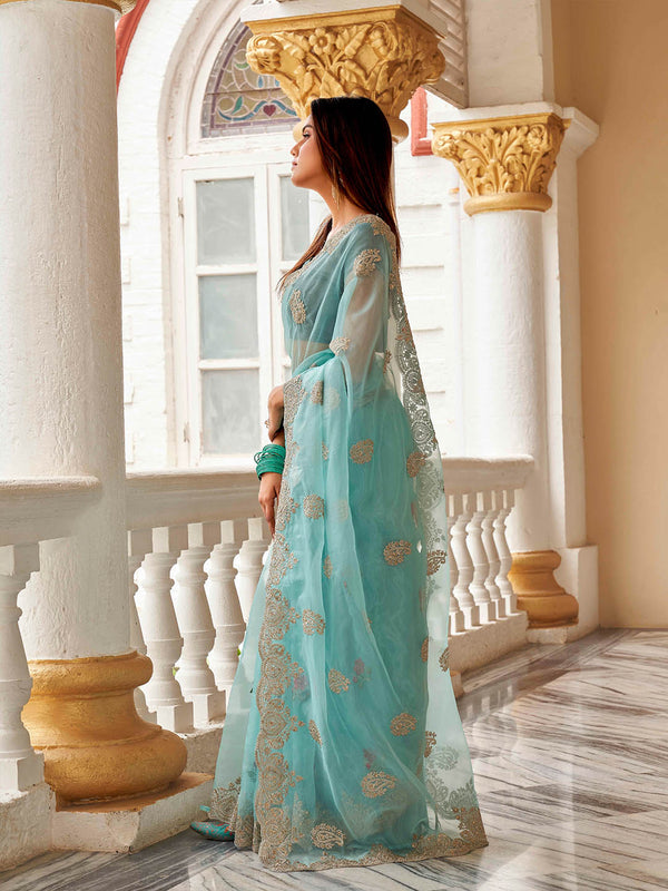 Tikhi Imli Ethnic Motifs Embroidery Organza Heavy Work Saree - Distacart