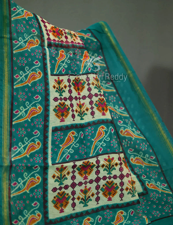 Vibrant Shades of Cream Patola Print Semi Chanderi Saree By Gayathri Reddy Designer Studio - Distacart